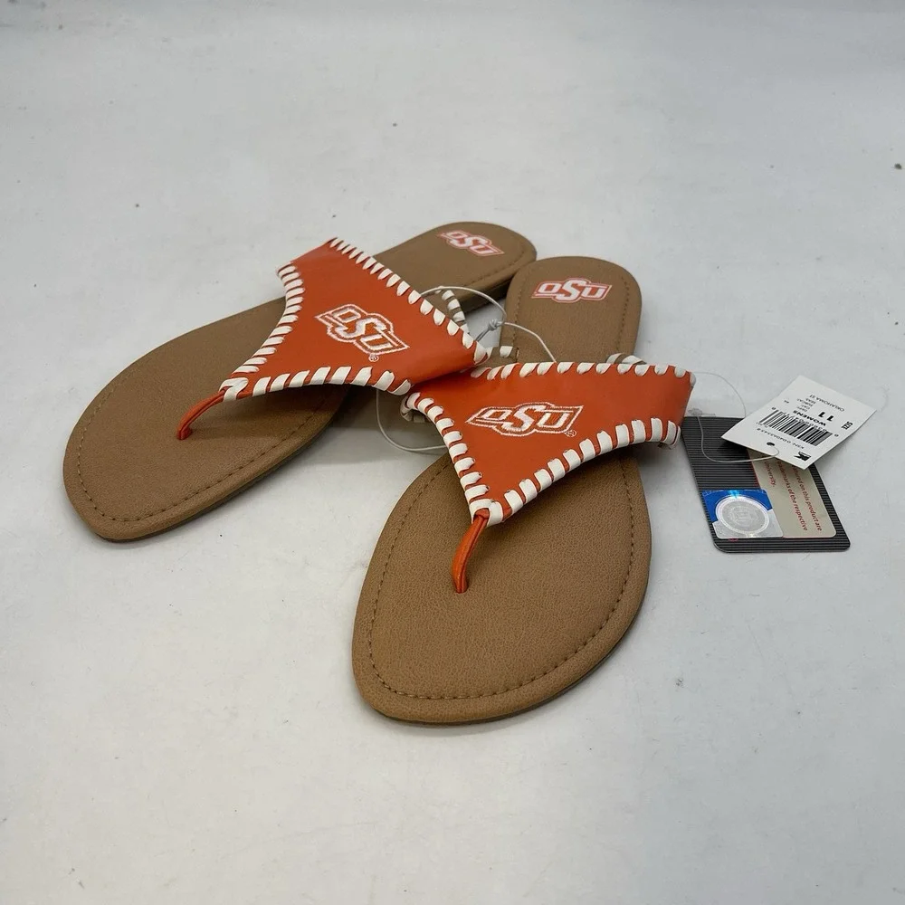 Oklahoma State University Flip Flop Shoes Sandals Womens 11 Sports Thong NEW